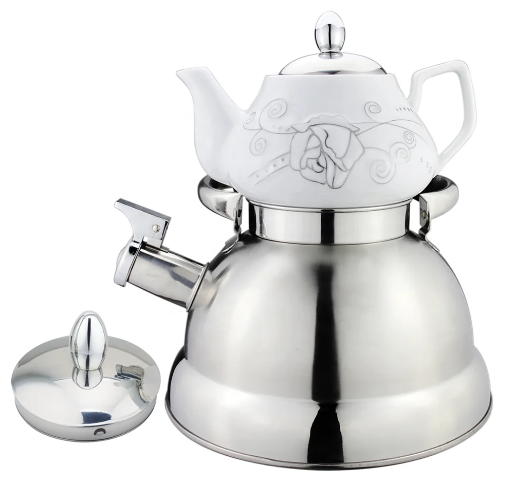 3.0L stainless steel whustling water kettle double kettle ceramic teapot