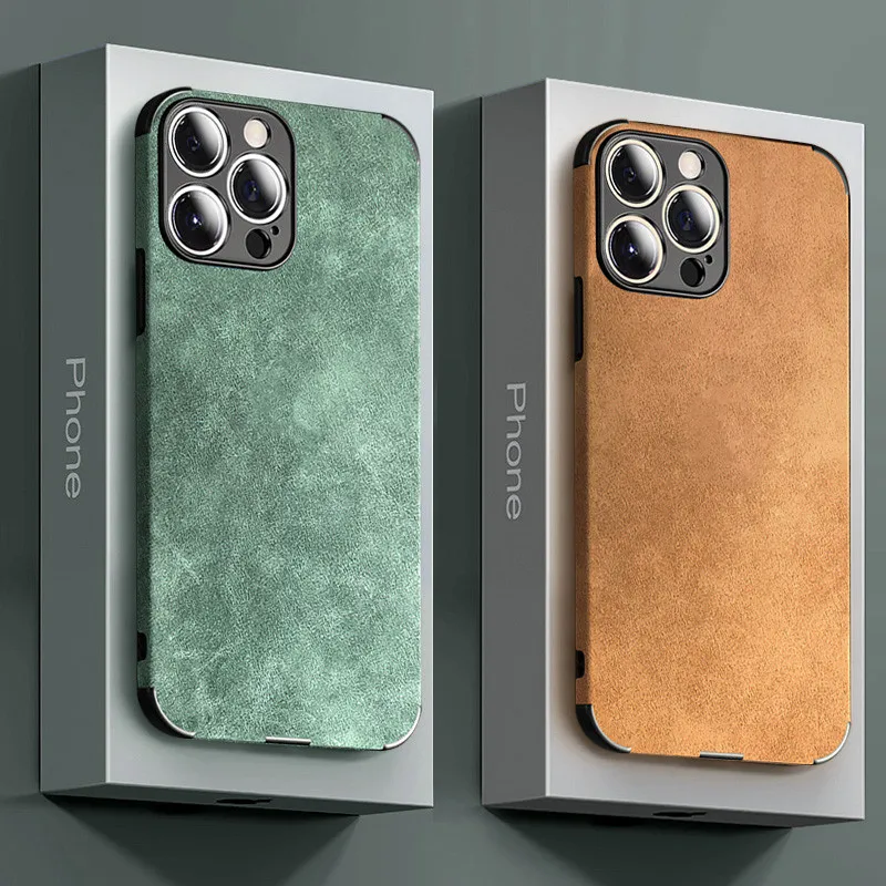 Luxury Lambskin PU Leather Case For iPhone 13 12 11 14 Pro Max Mini XR XS X 8 7 Plus SE 2020 Soft TPU Shockproof Phone Cover
