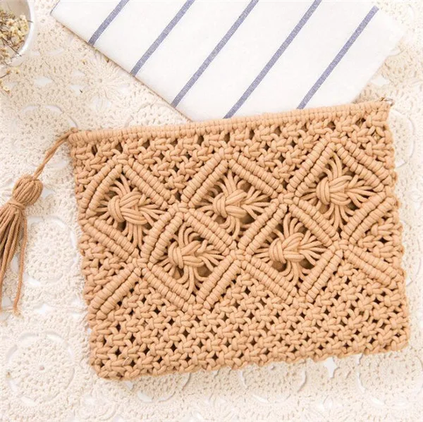 Best quality tassel vintage straw bag simple style handbag summer knitting clutch beach bag
