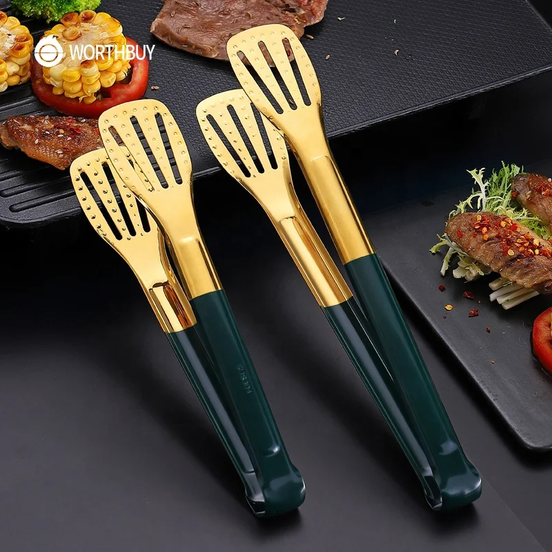 WORTHBUY colorful 9/12 inch steak bread meat serving cooking tongs 304 stainless steel food tongs for kitchen accessories