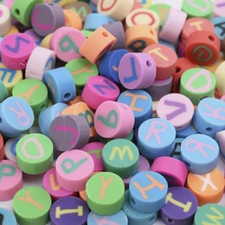 50Pcs 10mm Cute Letter Beads Polymer Clay Beads Cartoon Alphabet Spacer Loose Beads for Necklace DIY Bracelet Accessories