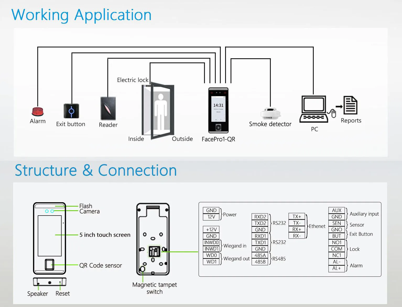 QR Code Face Recognition Attendance Machine and Palm Access Control Attendance Terminal with TCP/IP wifi and Weigand Signal