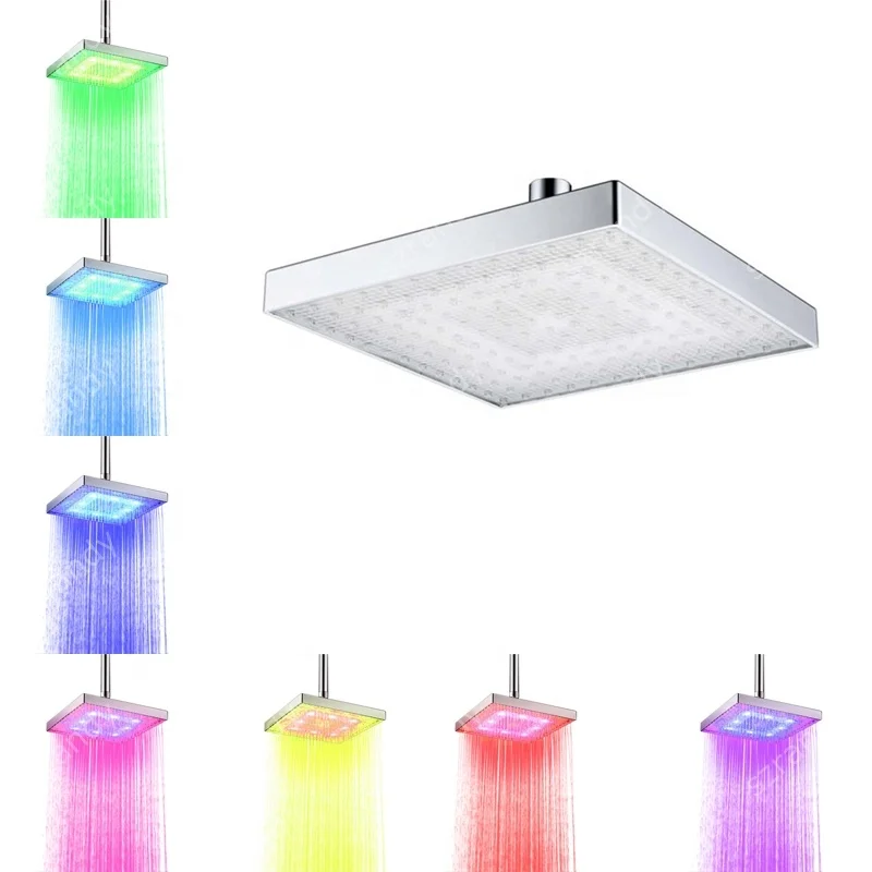 8Inch Bathroom Red Square LED Shower Head Fixed Wall Mount Shower Head(ABS material)