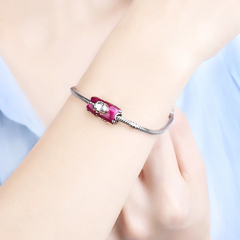  Hot sale dainty 925 sterling silver purple enamel beads car shape charms pendnat for women making