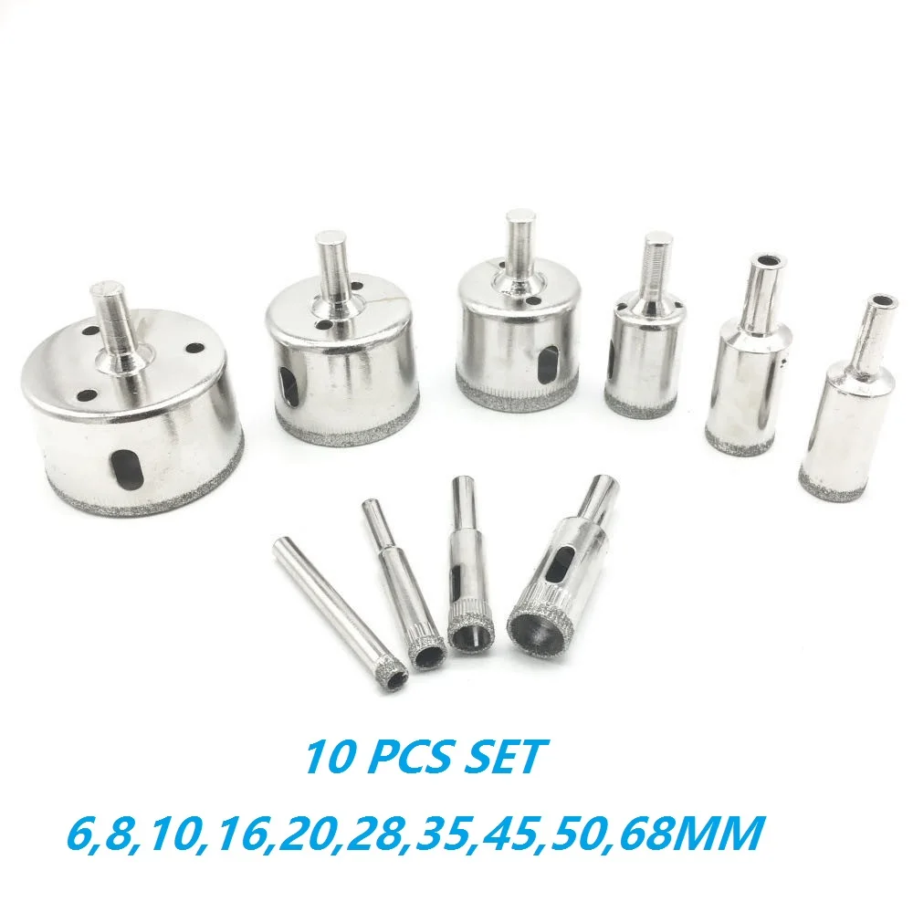 10 PCS Glass Hole Saw for Tiles Glass Ceramic Marble Bottles Diamond Drill (6mm - 68mm)
