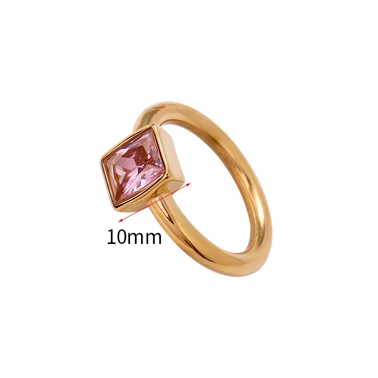 Waterproof High Quality Stainless Rings Gemstones Wedding Rings Gold 18k Couple Square Zircon Clear Pink Stone Ring for Gift