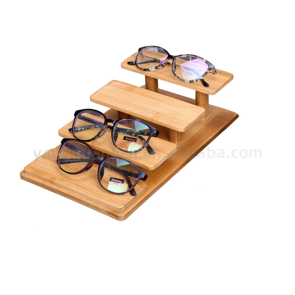 OEM Quality Retail Chain Store Multi-Layer Natural Wooden Bamboo  Glasses Display Rack Eyewear Stand Shelf