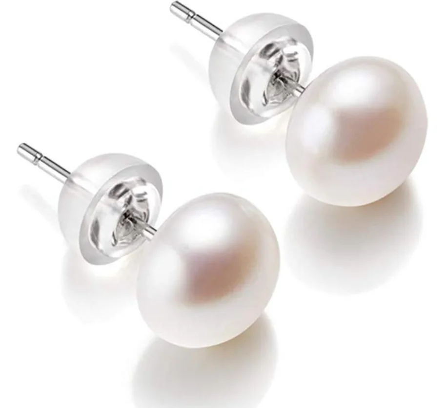 High Luster White 6-11mm 100% Cultured Freshwater Pearl Stud Earrings for Women Sterling