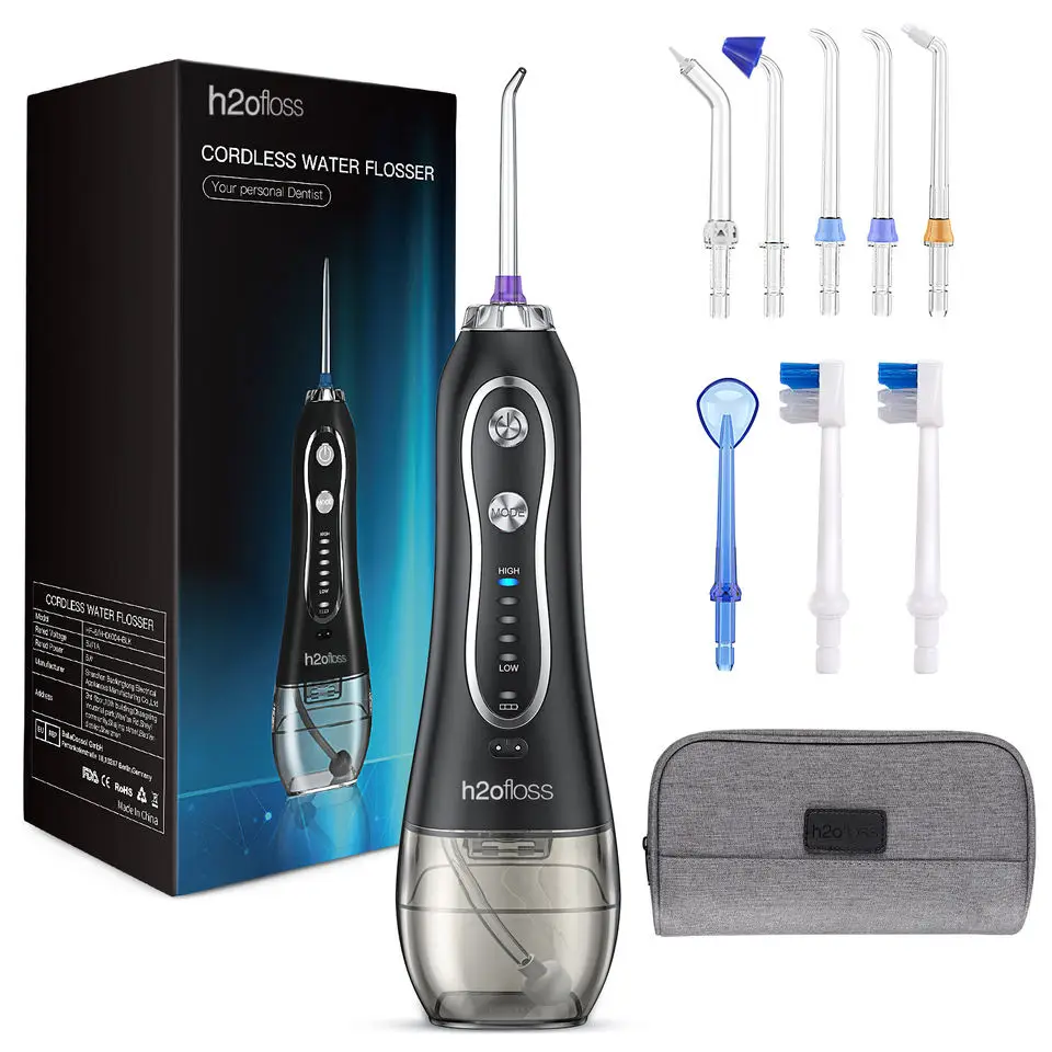 H2ofloss Upgraded Cordless Dental Teeth Irrigator, Portable water flosser, Rechargeable IPX7 Waterproof water irrigator device