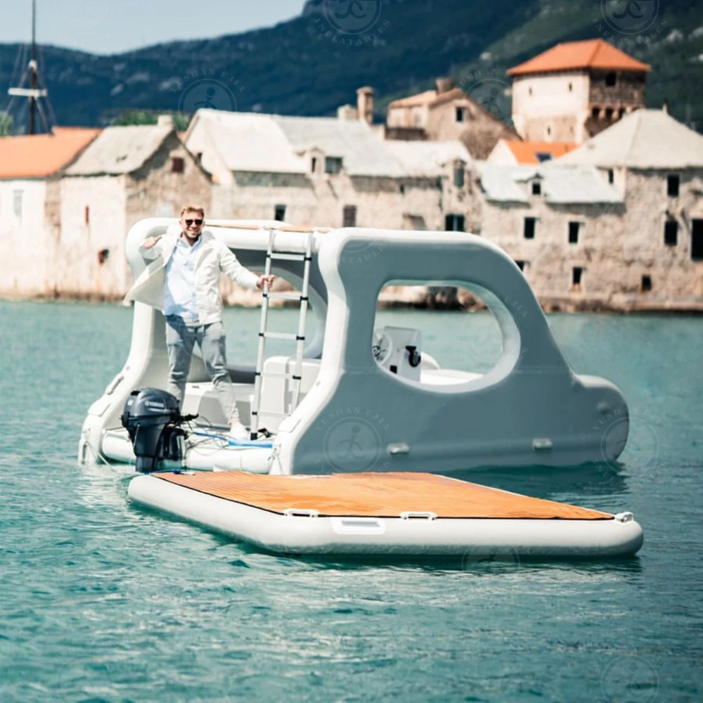 Catamaran Inflatable Boat-Rigid High-Pressure All-Drop Stitch Easy Setup Self-Bailing