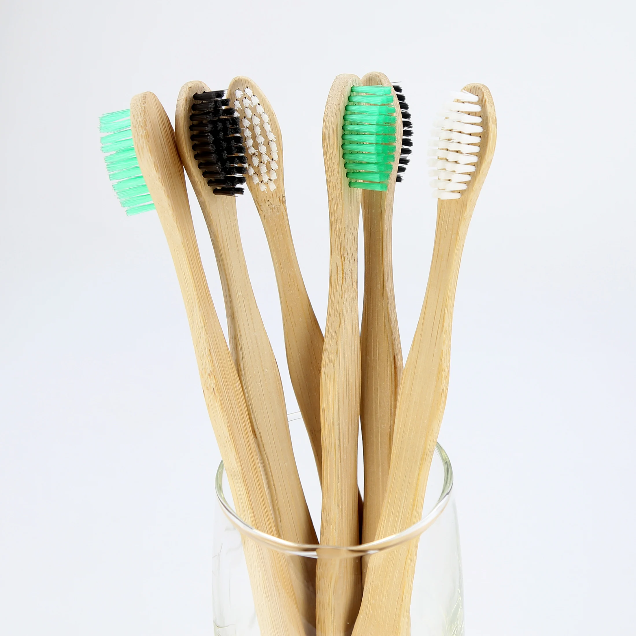 Gourd Shape Flat Handle Biodegradable Bamboo Toothbrush with Nylon Filaments from Dupont Bio-based Material
