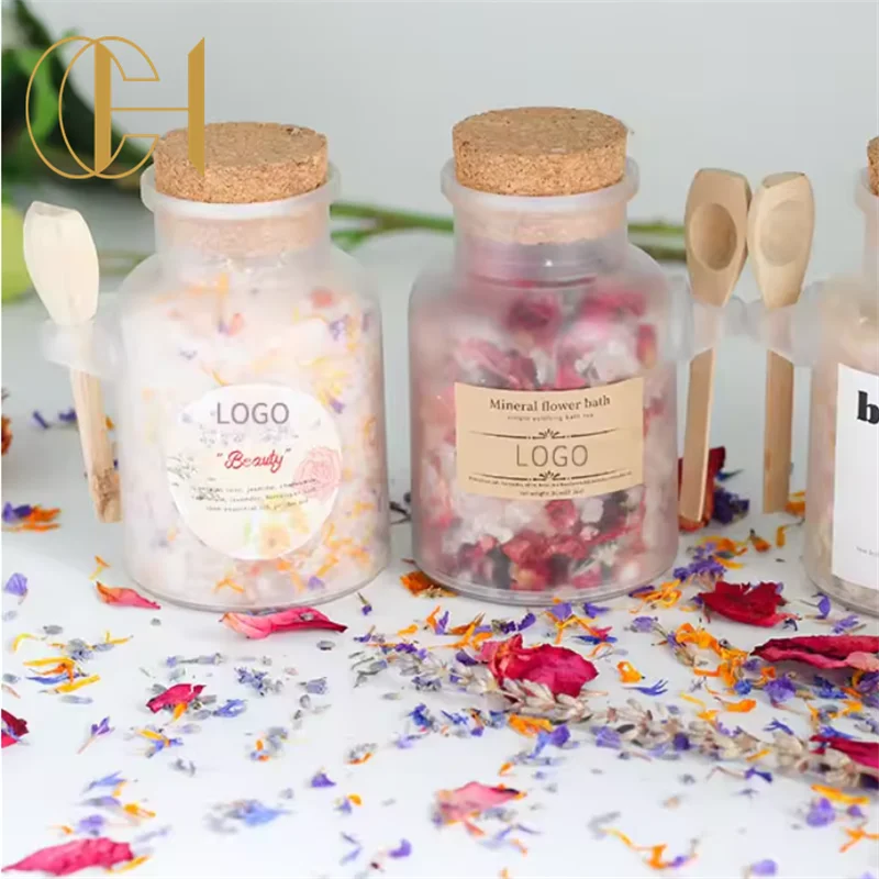 C&H Healing Flower Rose Bath Salts Gift Set Glass Bottle Nature Sea Colorful Bath Salt