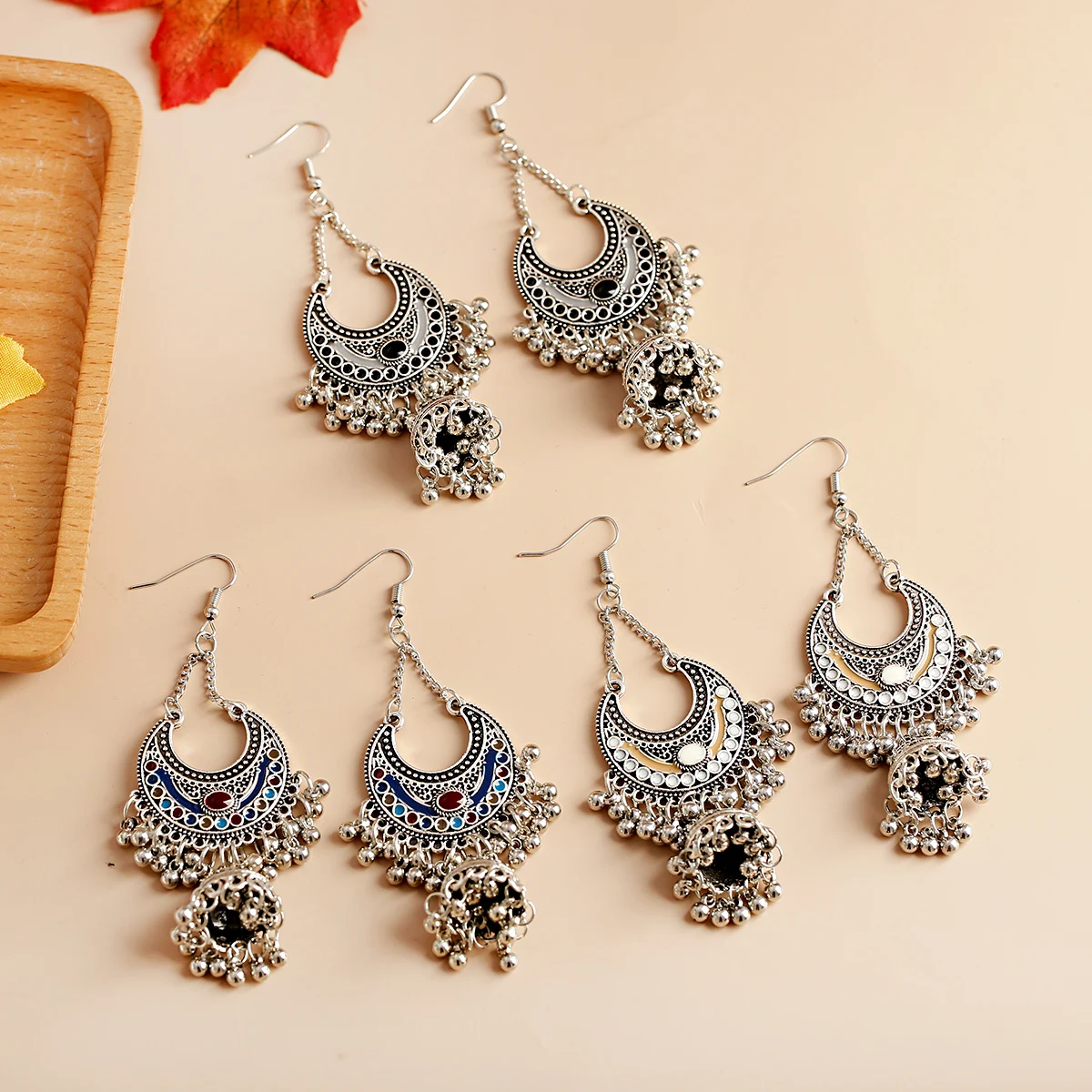 Vintage Women Ethnic Tribe Blue Silver Color India Jhumke Ladies Earrings 2021 Bohemian Tassel Drop Earrings Hangers