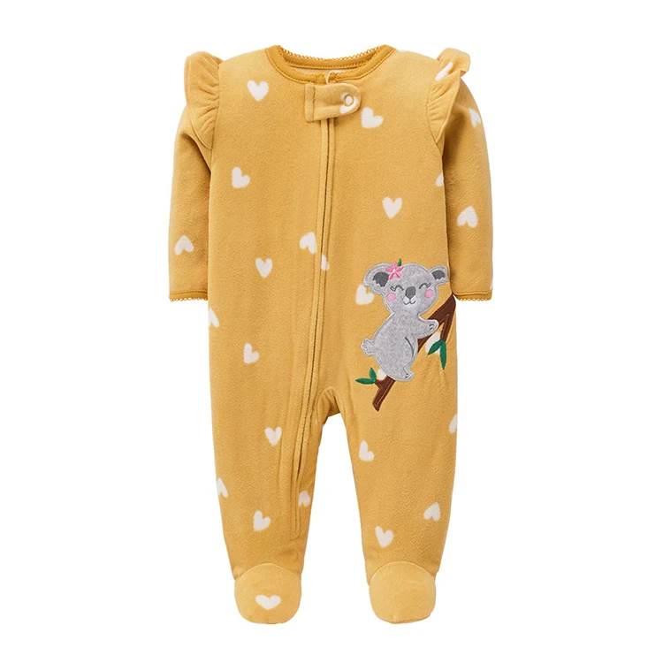 New Born Baby Cloth Winter Polar Fleece Rompers Baby Boy Girl Cartoon Foot Zipper One-piece Pajama