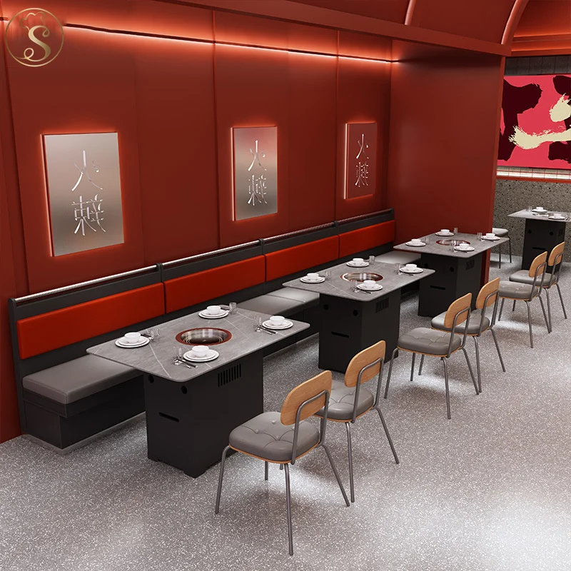 Buffet barbecue restaurant Hot pot restaurant booth sofa theme barbecue restaurant table and chair combination