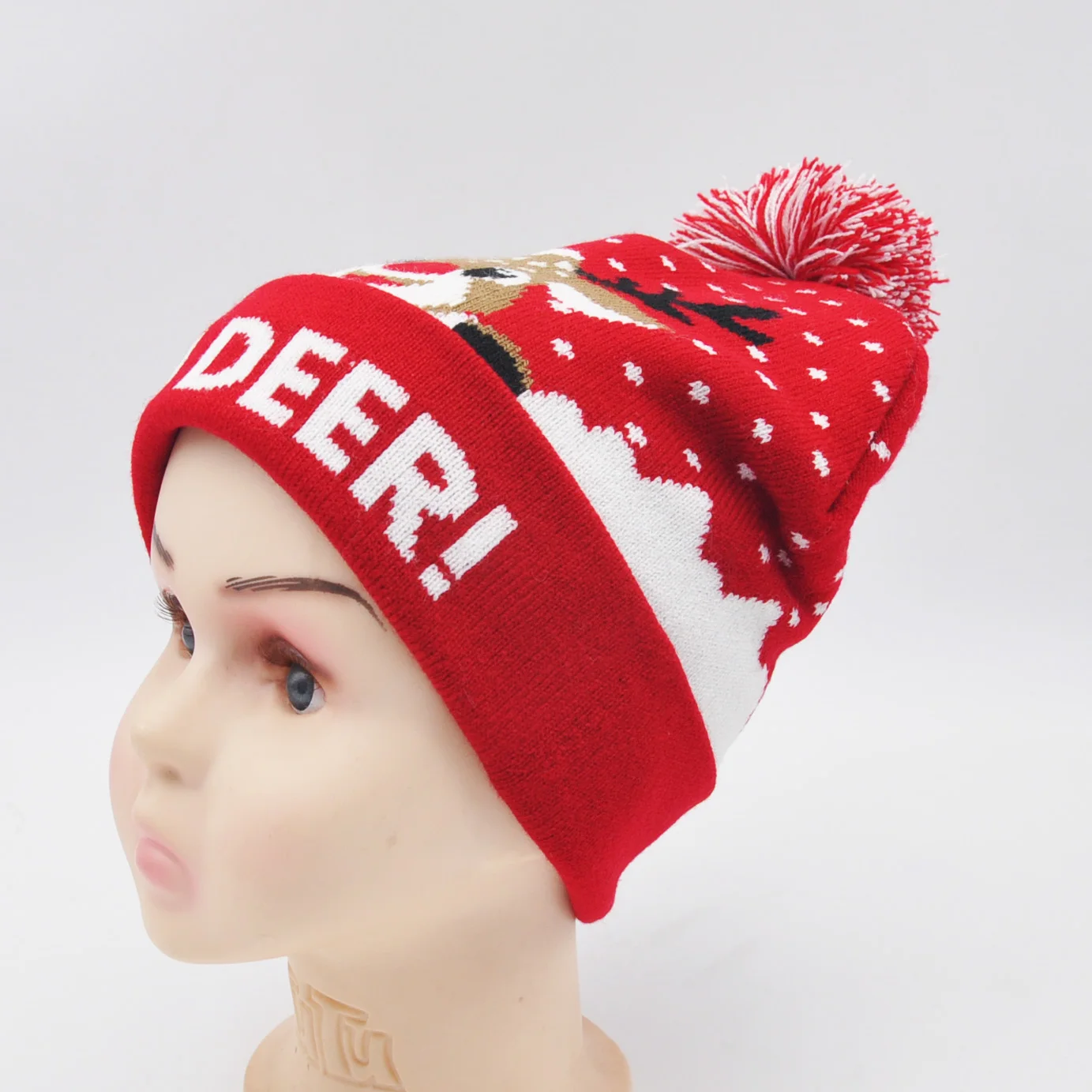 Christmas Flanging Knitted Hat With Ball With Led Colorful Lights For Adults And Children Decorative Hat