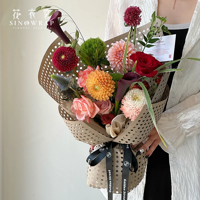 SINOWRAP New Flower Wrapping Paper 39*53CM Circular Hollow Retro Solid Color Tissue Paper Florist Supplies Factory Directly Sale