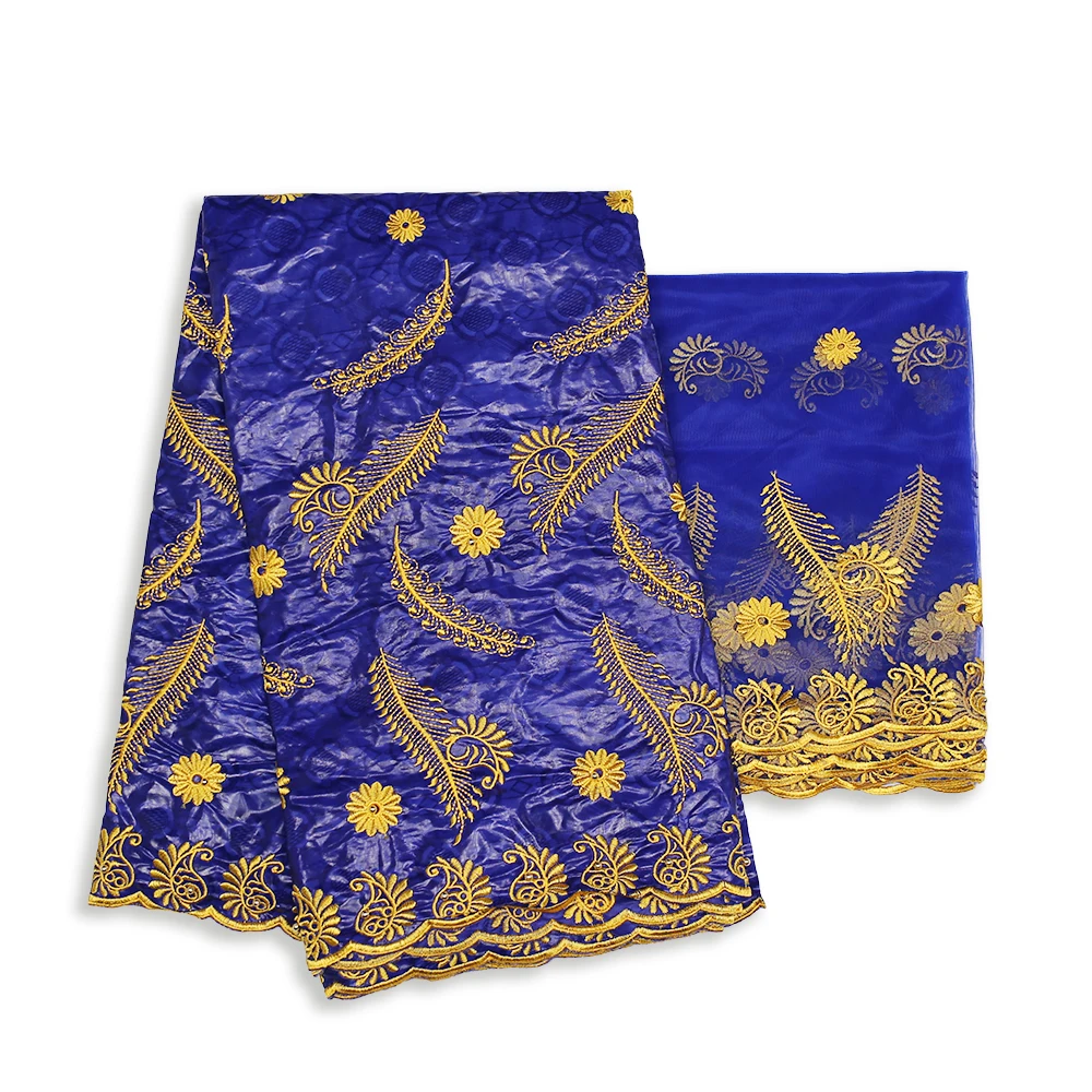 New 5 Yards Bazin and 2 Yards Lace for African Bazin Embroidery Design Bazin Riche