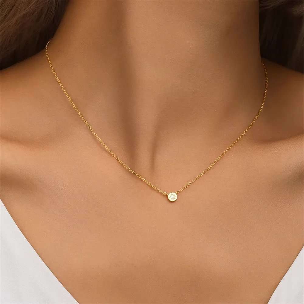 925 Sterling Silver Waterdrop Zirconia Star Pendant Tassel Choker Necklace Mini Style Silver Fashion Jewelry