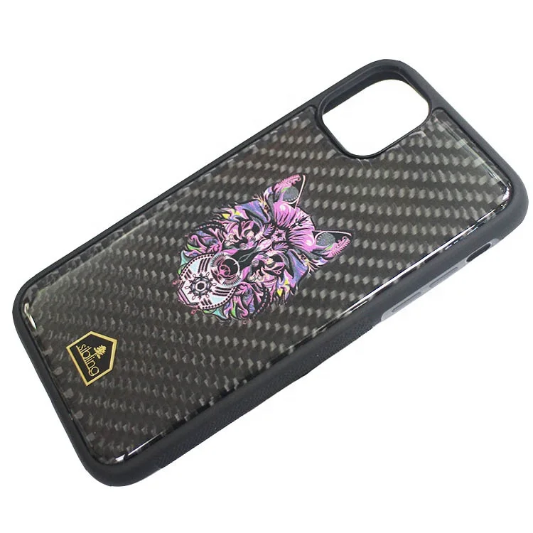 Shockproof Tpu+pc Mobile Covers Luxury Real Color Pattern Carbon Fiber Mous Phone Case