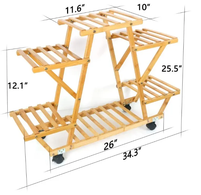 
Multi Layer Rolling Plant Flower Pots Holder Display Shelf Bamboo Plant Stand With Wheels 