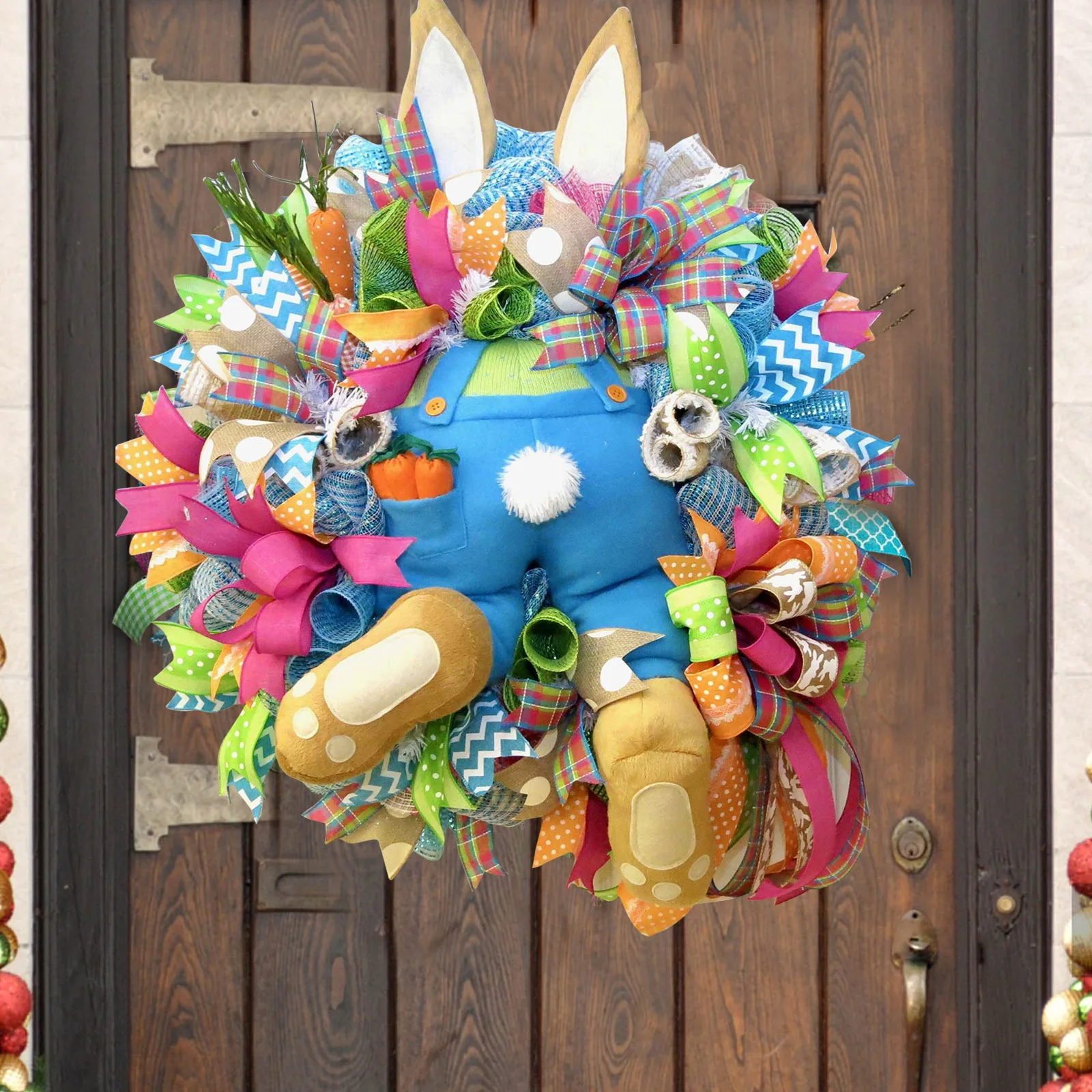 Wholesale Creative Artificial Flower Eggs Bunny Ornaments Room Door Garland Deco Door Hanging Decoration Easter Door Wreath 345g