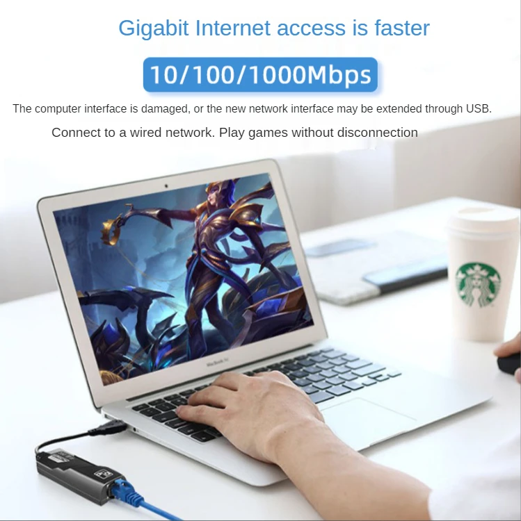 Jasoz 10/100/1000M USB 2.0 3.0 USB C Type C RJ45 Gigabit Ethernet adapter Usb3.0 To Network Card Black