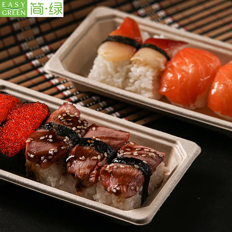 Easy Green Restaurant Disposable Various Size Bio Sugarcane Fiber Bagasse Pulp Sushi Take Away Food Tray