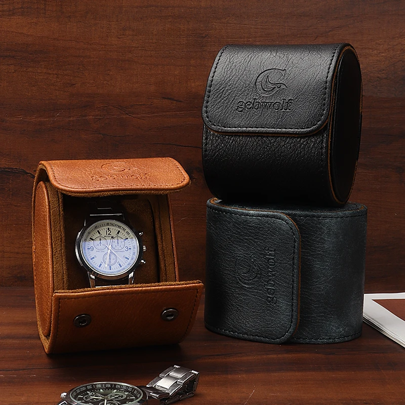 Custom Protective Cover Watch Organizer Box Storage Display Luxury Roll PU Leather Travel Single Slot Watch Case