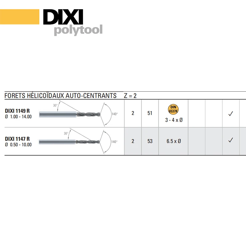 DIXI Carbide Drills reinforced Self-centering Twist Drill DIN Standard for non ferrous materials