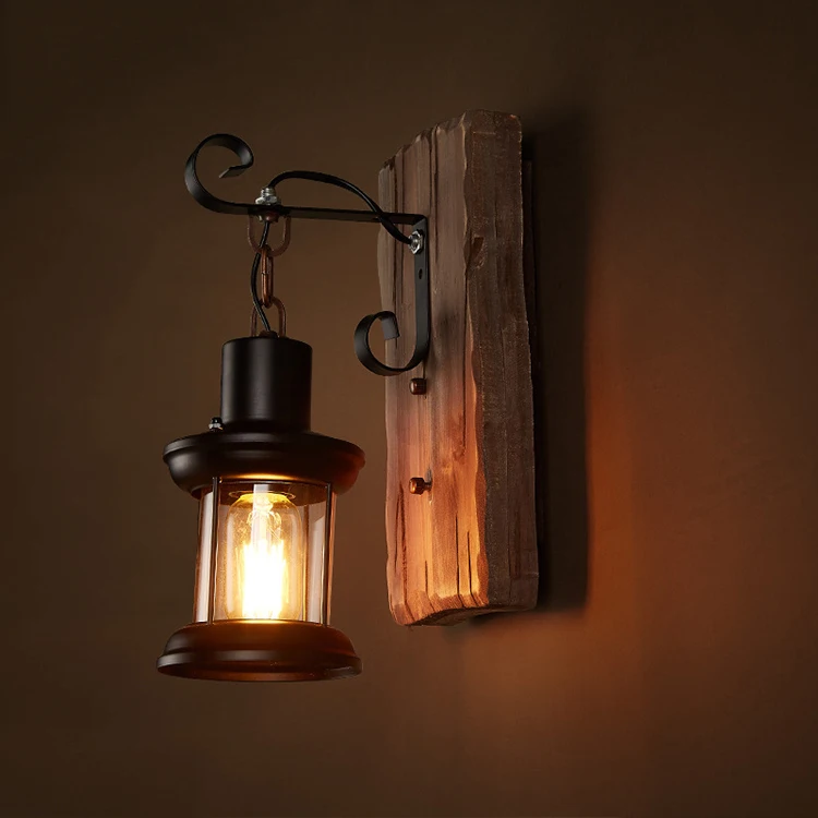Industrial vintage wood lamp shade classic antique wall lighting decor for hotel bar factory cheap price