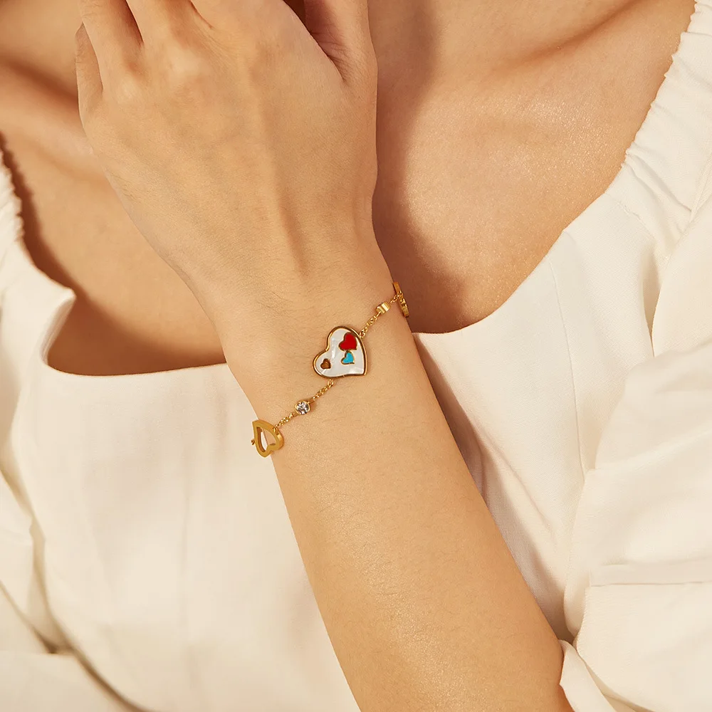 Wholesale Customized New Fashion Stainless Steel Jewelry Design Heart Shape 18K Gold Plated Zirconia Bracelet
