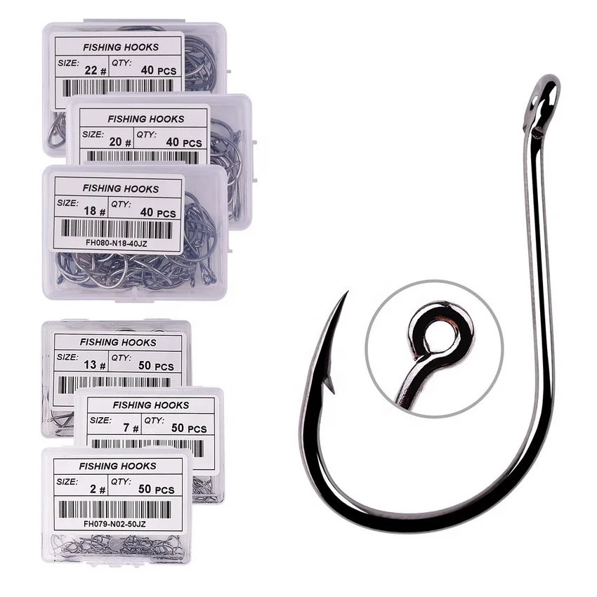 50pcs/Box 2-22# Circle Carp Fishing Hook Ring Eye Fishhooks Fishing Hooks Boxed Circle Barbed Lure Hooks Saltwater Fishhooks