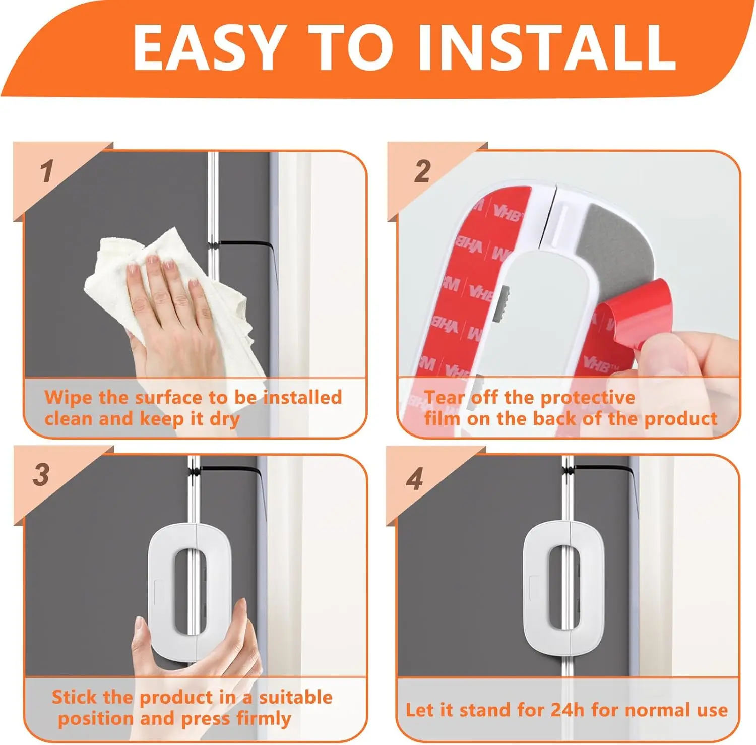 Self Adhesive Fridge Lock Latch System Baby Proof Refrigerator for Kids Multi-Usage and Easy to Install White