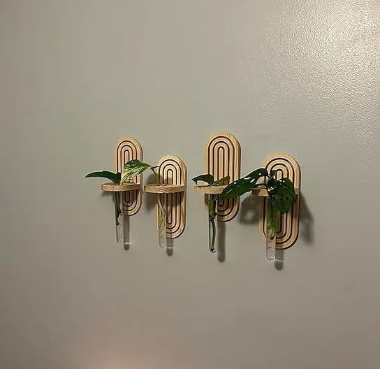 Plastic Wall Hanging Planter Tubes with Wooden Holders 4 Set Separate Wall Mounted Propagation Plant Station