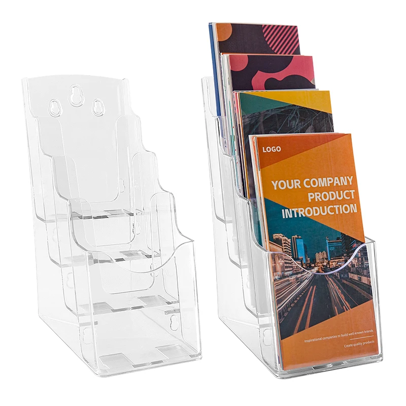 Acrylic Brochure Holder, Brochure Display Stand, Magazine Holder 4 Tier Clear Flyer Holder Pamphlet Holder for Wall Mount