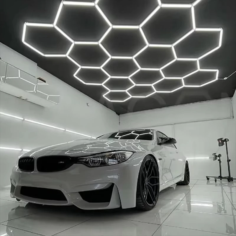 Hexagonal Honeycomb Automotive Led Working Lights 220v Linkable Car Showroom Beauty Station Care Workshop Lamp Detailing Lights