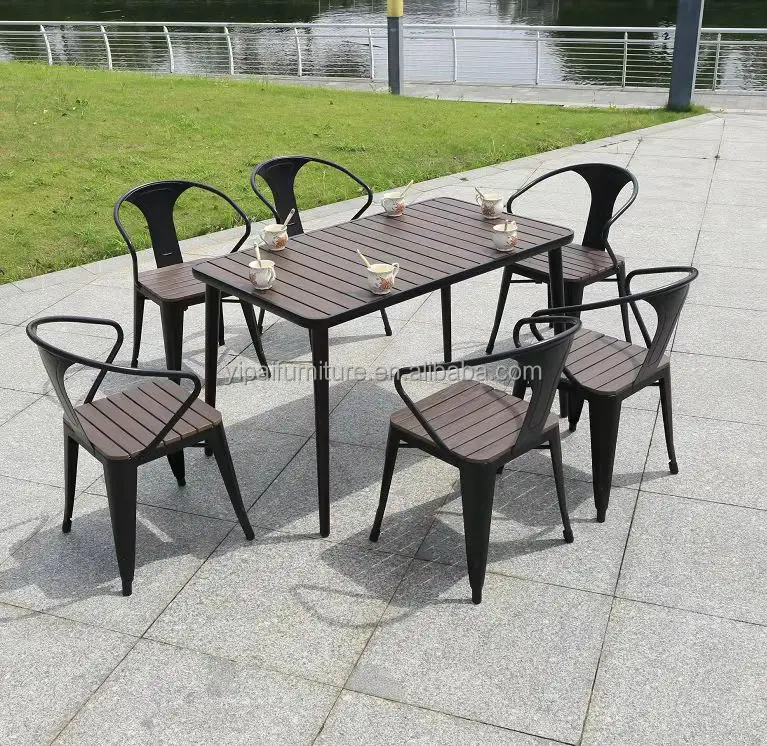 Комплект уличной пластиковой деревянной садовой мебели для патио и сада, стол и стулья, набор уличной кофейной обеденной мебели