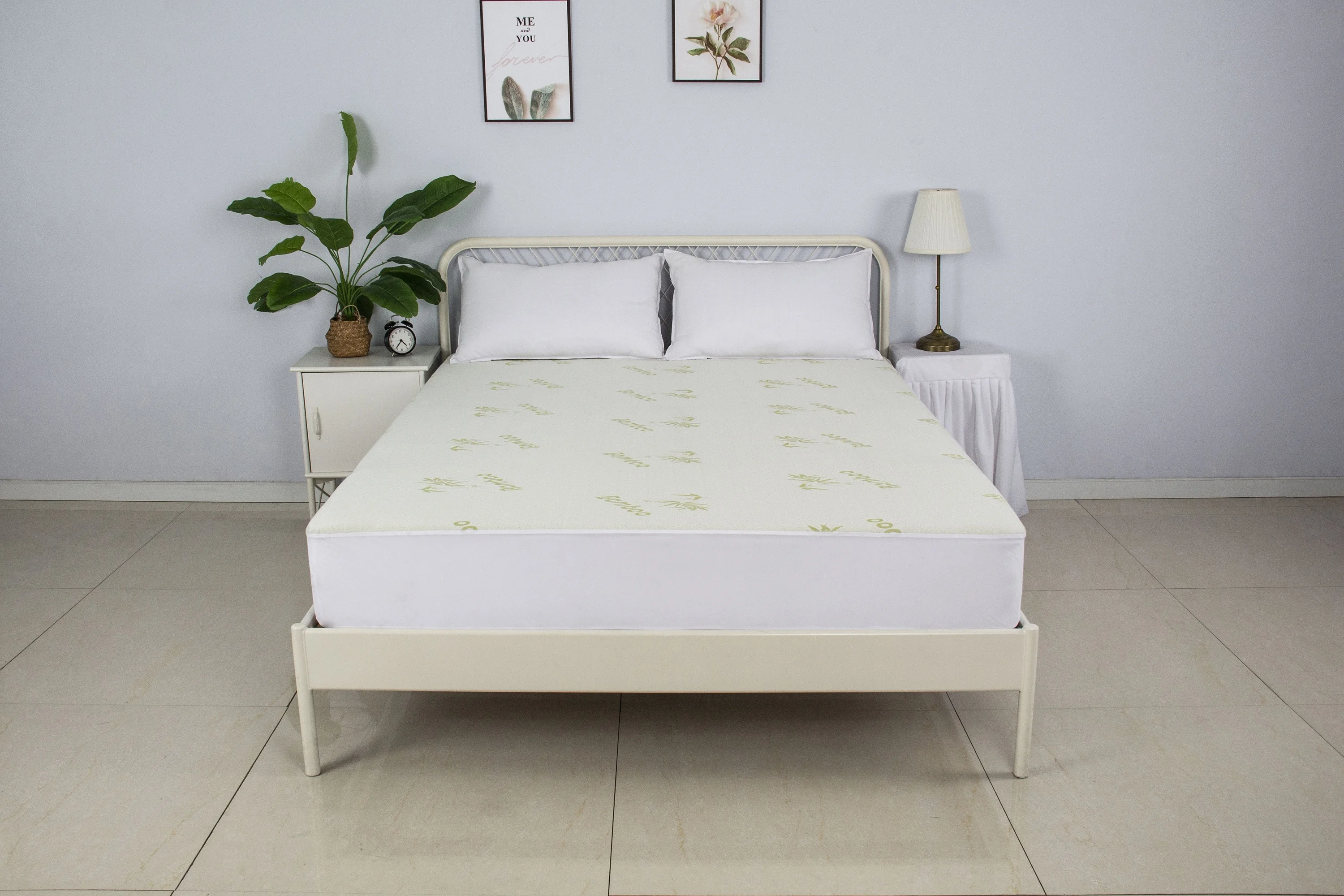 Hot sell bamboo polyester bamboo fiber green jacquard full waterproof fitted bed sheet mattress cover protector bedding set