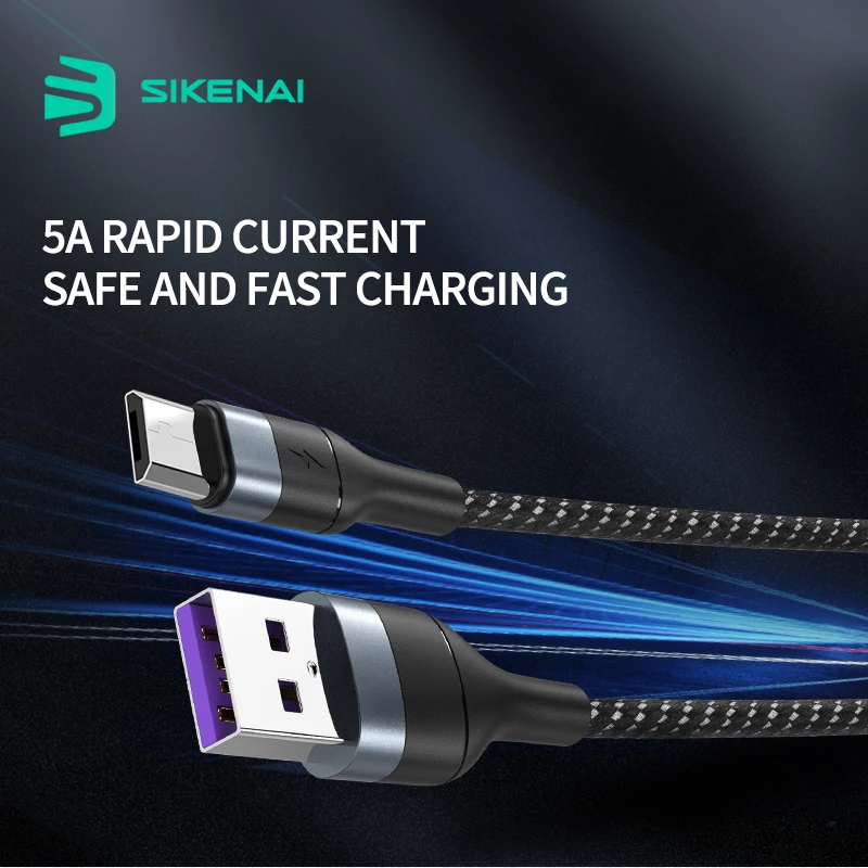 Нейлоновый Плетеный Микро-кабель SIKENAI 1 2 м USB кабель для быстрой зарядки и передачи