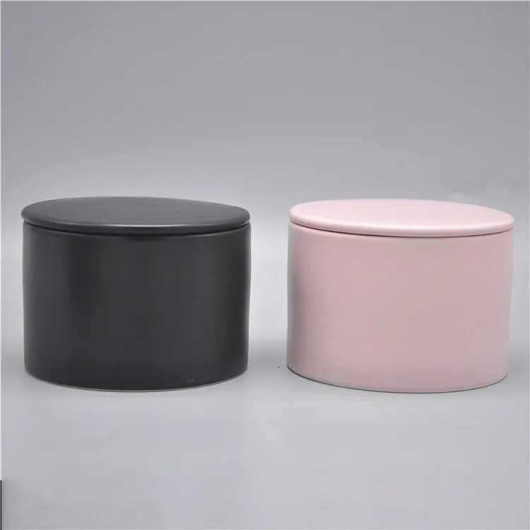 wholesale hotel home decoration matte glaze candle container ceramic black candle jar with ceramic lid