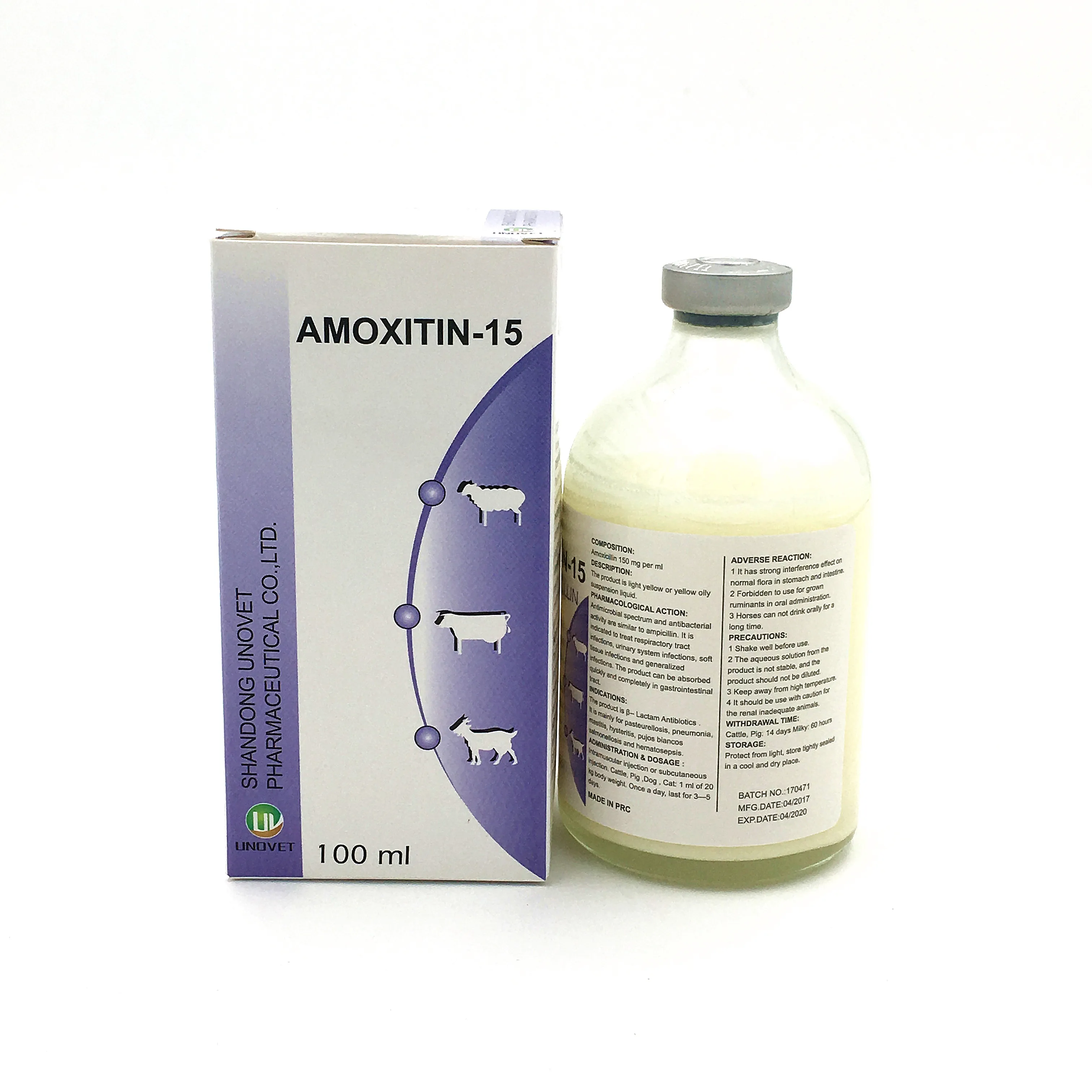 
veterinary drug 15% amoxicillin injectable water solution 