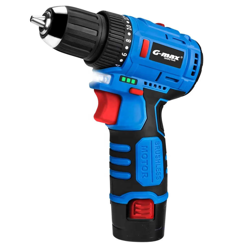 G-max Cordless Machine Power Tools  12V Brushless Motor Rechargeable Drill with LED Lighting
