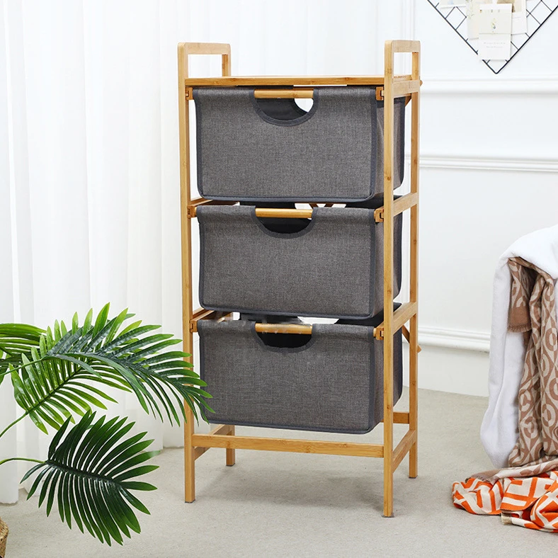 Good Price Bamboo Fabric Hotel Household Storage Organizer Frame Three-tier Drawer Rack