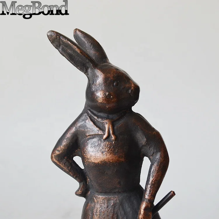 elegant lady rabbit golfer statue, Cute metal table top decoration