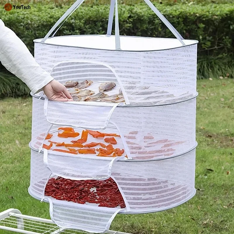 3 Tier Portable Mesh Clothes Hanging Dryer Folded Herb Rack for Buds Fruits Hydroponics Flowers Vegetables