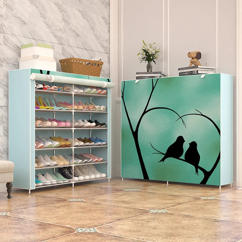 
12 Grids 4 Colors steel Pipe DIY assemble folding cloth non-woven shoe cabinet with curtain for living room or doorway shoe rack 