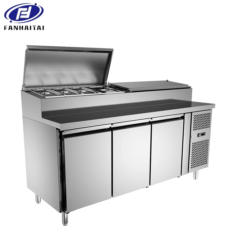 
Saladette sandwich prep tables Salad fridge bar equip 3 Door Salad Pizza counter refrigerator display with the Top Displayer 