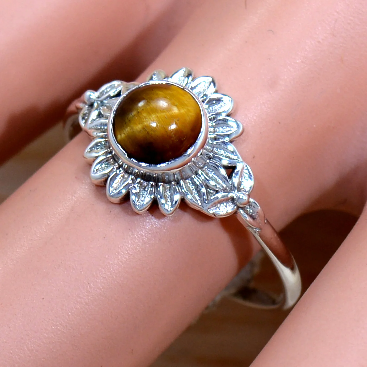 Authentic 925 Sterling Silver Tiger Eye Gemstone Ring Super Premium Quality Beautiful Pearl Stone Jewelry-SJWR-2005