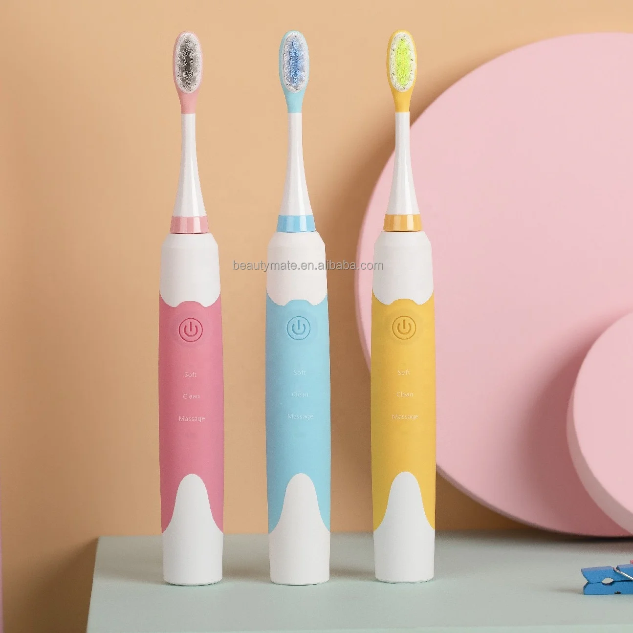 
Children electrical sonic toothbrush IPX7 waterproof manufacturer wholesale rubberized kids use oral hygiene 2 heads 